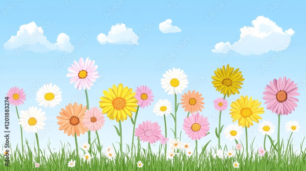 Fototapeta premium Breathtaking landscape vibrant field of flowers under clear blue sky vivid