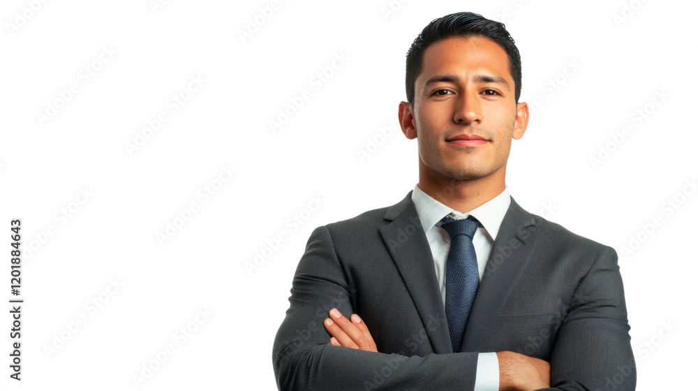 Confident businessman with crossed arms, wearing a suit and tie, exuding professionalism and leadership in a corporate environment. Confident businessman with crossed arms, wearing a suit and tie, exuding professionalism and leadership in a corporate environment.