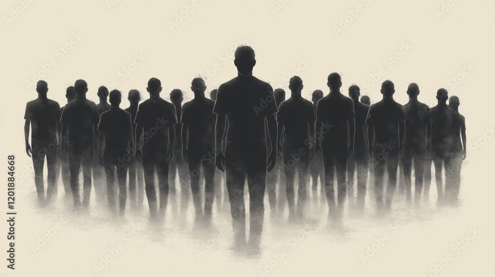 A haunting image of numerous shadowy figures emerging from the mist, creating a surreal and otherworldly scene A haunting image of numerous shadowy figures emerging from the mist, creating a surreal and otherworldly scene