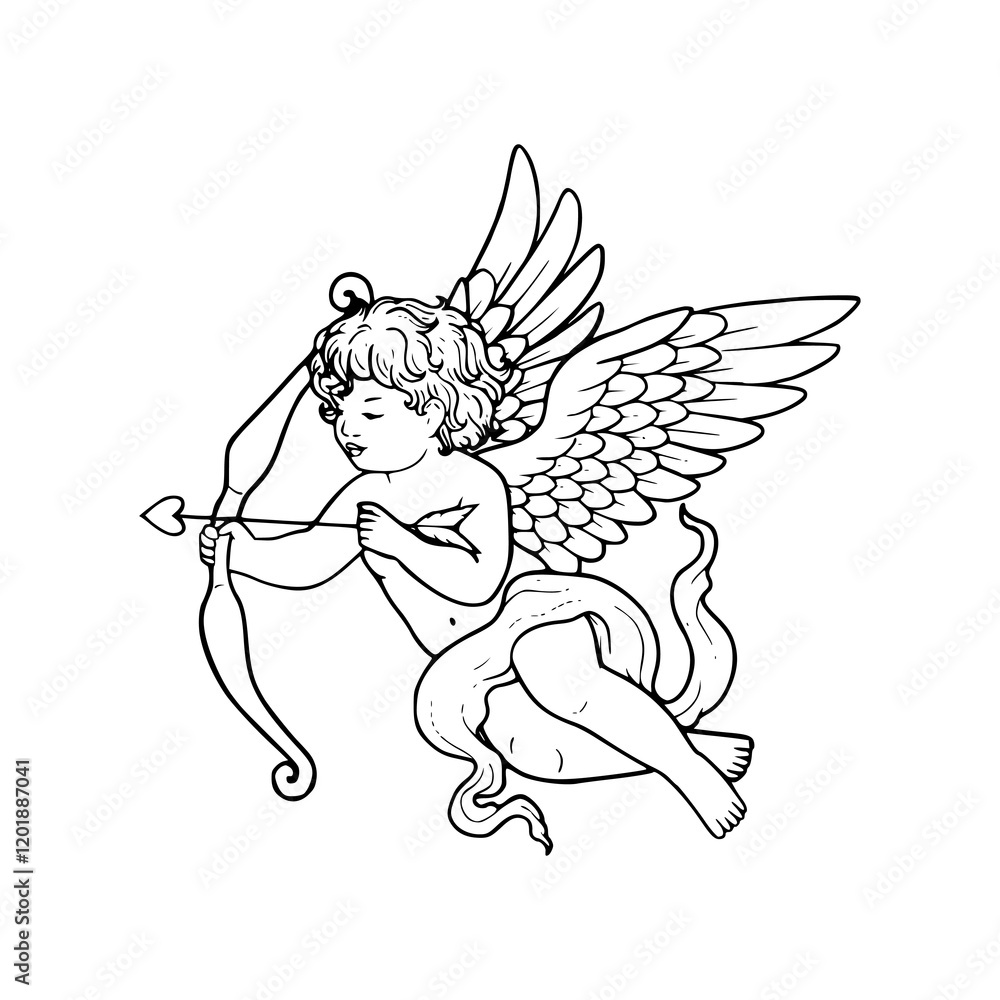 Obraz premium a black and white drawing of a cupid coloring page