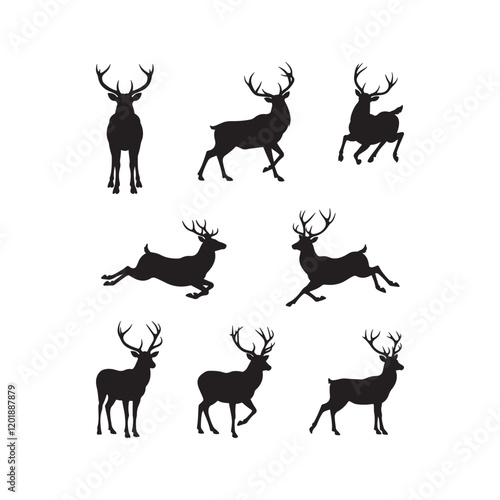 antler deer stag icon collection set silhouette vector art flat design illustrations