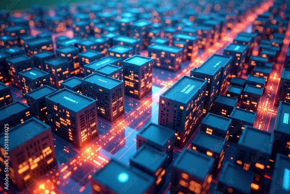 Obraz premium Digital City Data Flow - 3D Render