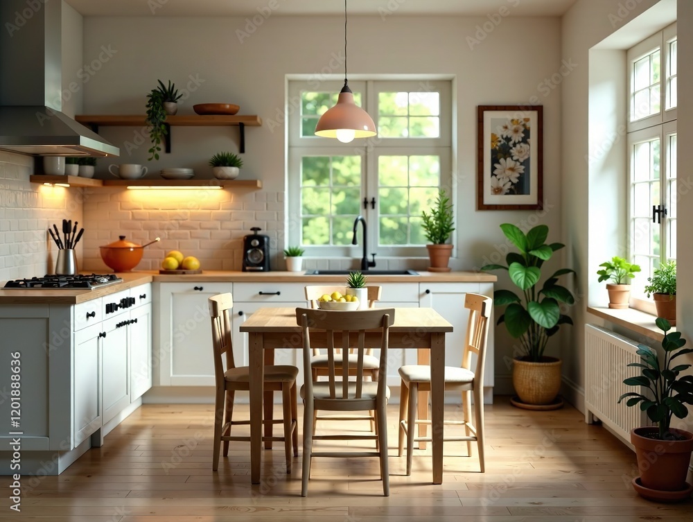 Fototapeta premium Cozy Kitchen Dining Scene - Warm & Inviting