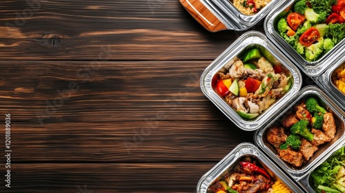 A variety of meal prep container filled with colorful, healthy food options. photo