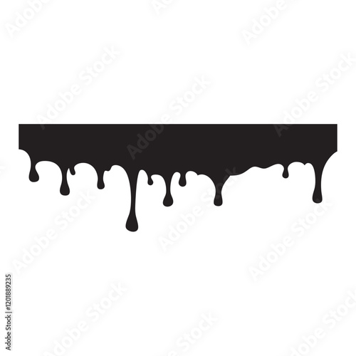 Dripping blood liquid borders silhouette in black vector icon ink style, vector cartoon illustration. Set of different drainage patterns for horror and spooky
