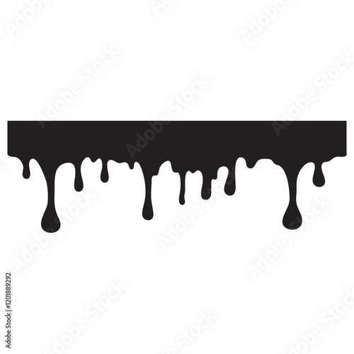 Dripping blood liquid borders silhouette in black vector icon ink style, vector cartoon illustration. Set of different drainage patterns for horror and spooky
