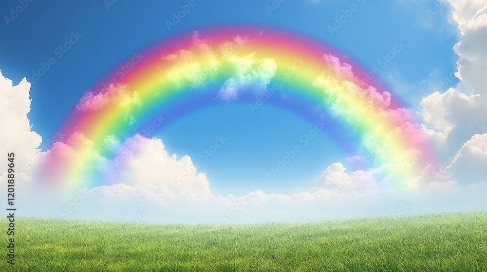 Rainbow arching over a field with clouds, symbol of hope and beauty, vibrant rainbow Rainbow arching over a field with clouds, symbol of hope and beauty, vibrant rainbow
