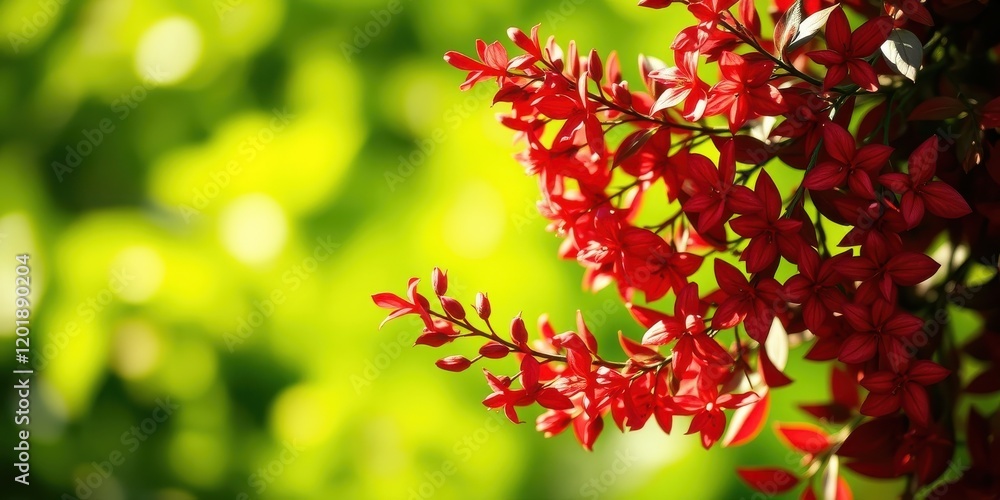 Crimson blossoms grace a backdrop of vibrant green, creating a captivating contrast in nature's artistry. Crimson blossoms grace a backdrop of vibrant green, creating a captivating contrast in nature's artistry.