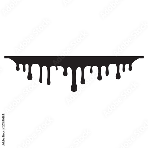 Dripping blood liquid borders silhouette in black vector icon ink style, vector cartoon illustration. Set of different drainage patterns for horror and spooky
