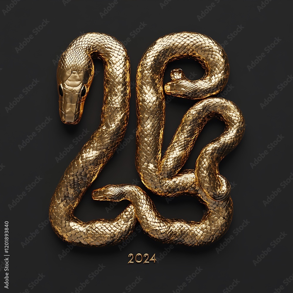 Obraz premium Golden Snake Number Design For 2024 New Year