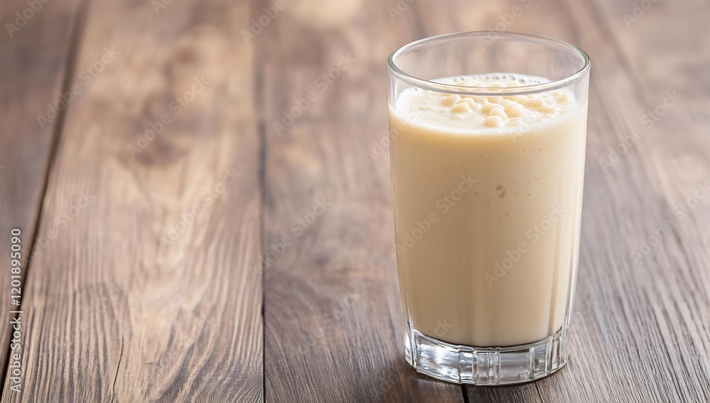 Creamy smoothie in glass on wood. Healthy breakfast Creamy smoothie in glass on wood. Healthy breakfast