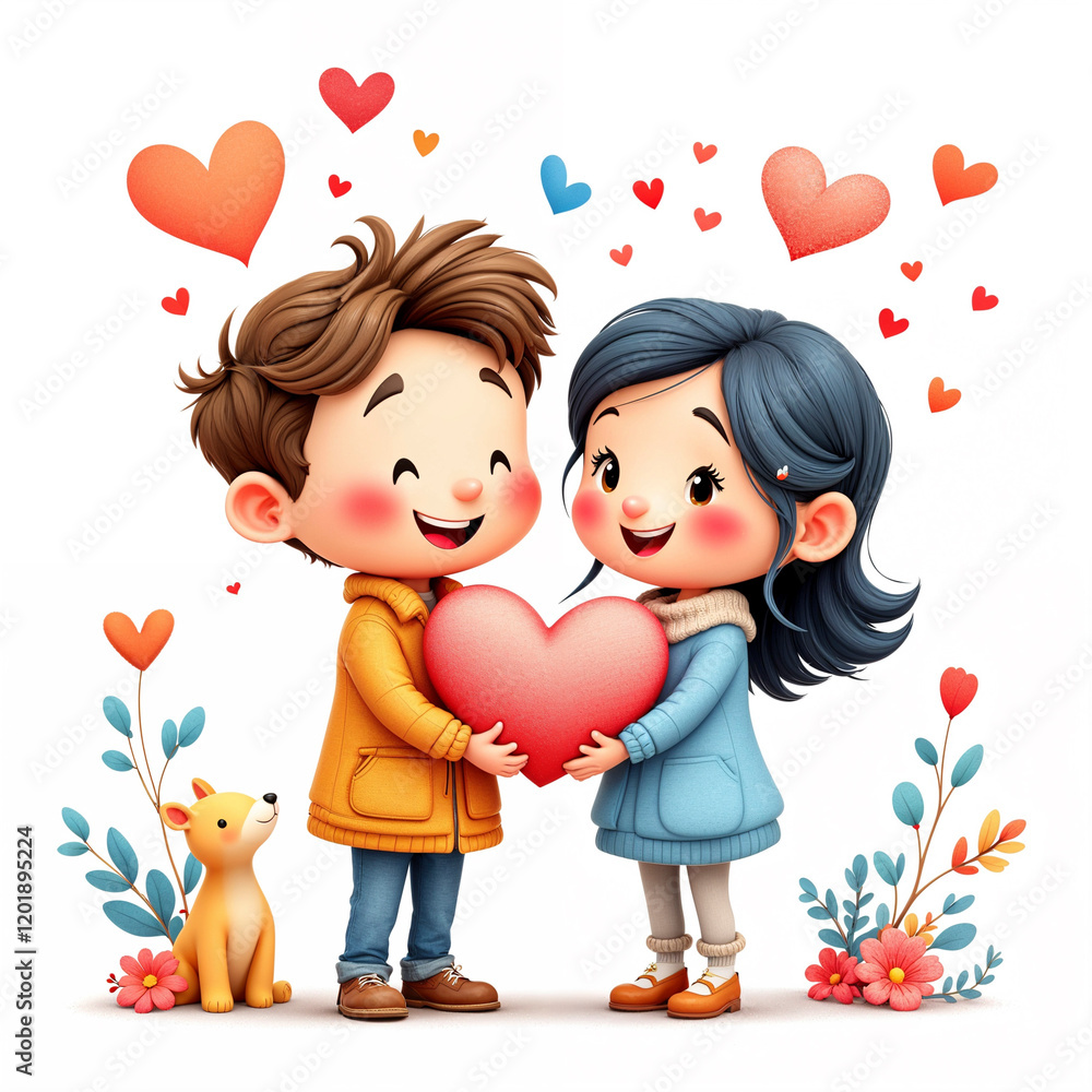 Cartoon 3d couple in love holding heart in hands isolated on white background with hearts. Lovers characters png. Valentine's day elements Cartoon 3d couple in love holding heart in hands isolated on white background with hearts. Lovers characters png. Valentine's day elements