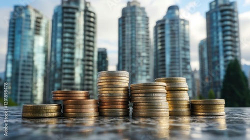 Tall buildings and coins are the same height  photo