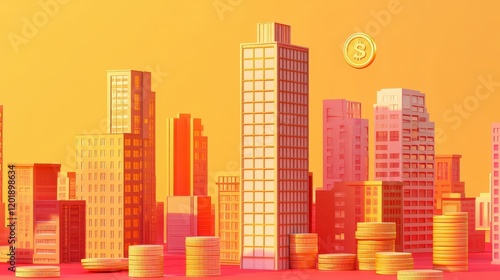 Tall buildings and coins are the same height  photo