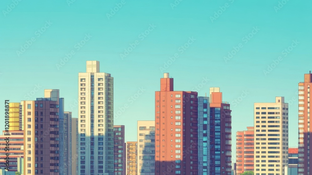 Fototapeta premium Tall buildings and coins are the same height 