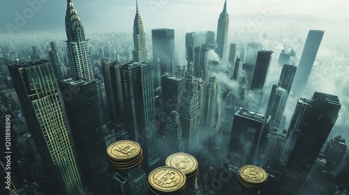 Tall buildings and coins are the same height  photo