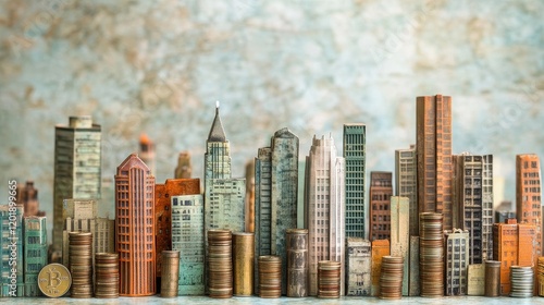 Tall buildings and coins are the same height  photo