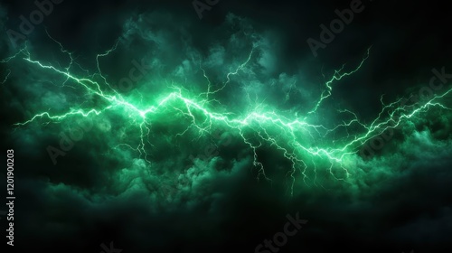 Wallpaper Mural This captivating image depicts a vibrant green electrical surge spreading across a stormy sky, highlighting the raw and untamed beauty of natural electricity. Torontodigital.ca