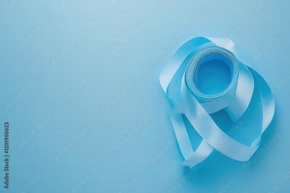 This image features an elegant blue ribbon spool, artistically arranged on a soft blue background, perfect for designs related to gifts, celebrations, or crafts. This image features an elegant blue ribbon spool, artistically arranged on a soft blue background, perfect for designs related to gifts, celebrations, or crafts.