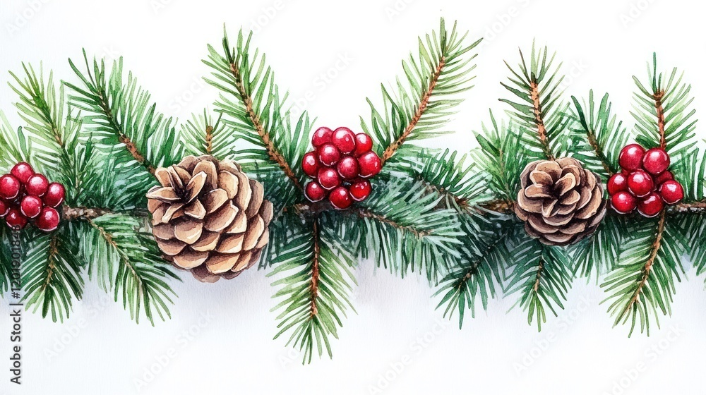 Festive Christmas garland with pine cones and berries. Festive Christmas garland with pine cones and berries.