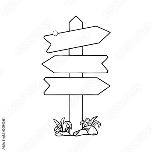 a line art drawing of a sign board with arrows coloring page