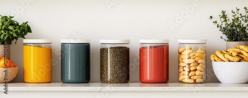 Wallpaper Mural Colorful Food Storage Jars on Shelf Torontodigital.ca