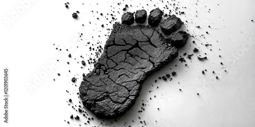 Conceptual carbon footprint made from coal on a white background showing climate change and protecting the Earth
