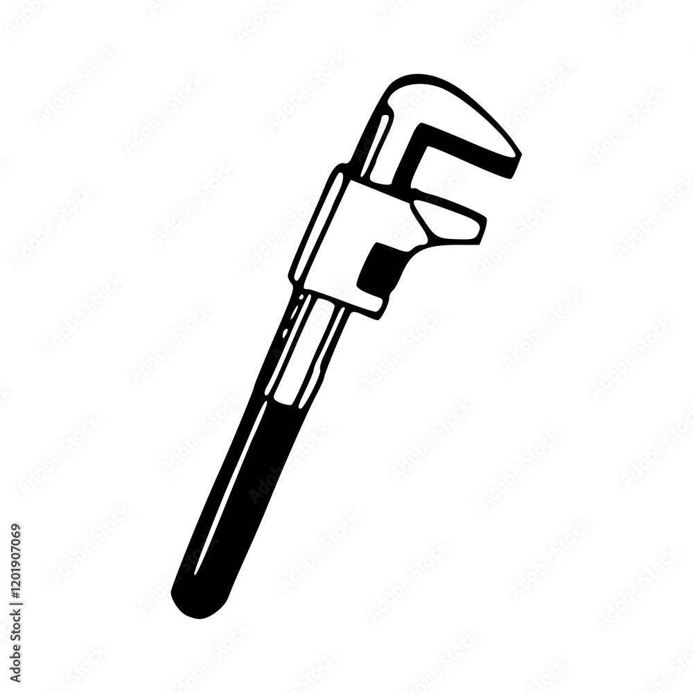 a line art drawing of a plumbing wrench tools illustration a line art drawing of a plumbing wrench tools illustration