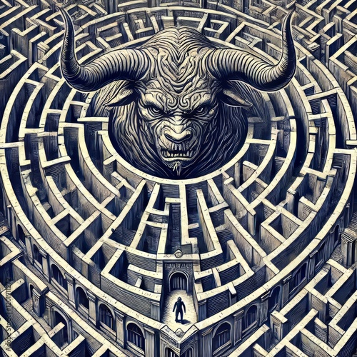 Minotaur s Maze A labyrinthine illustration of the Minotaur s ma photo