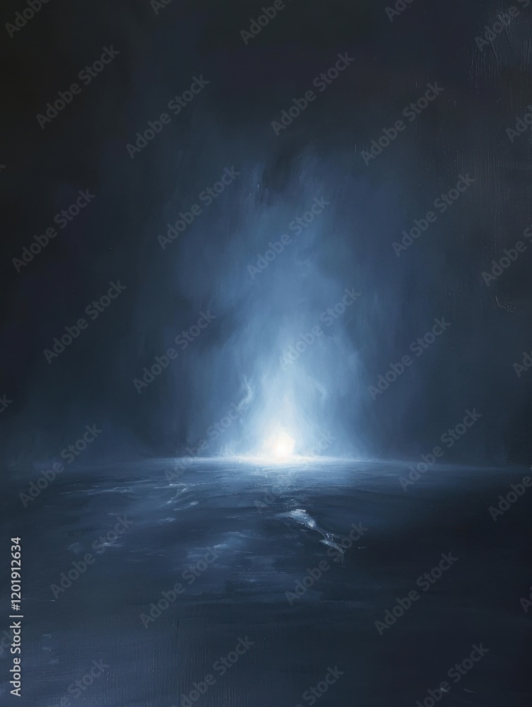Fototapeta premium Ethereal Blue: A Mystical Landscape of Light and Shadow on a Dark Ocean