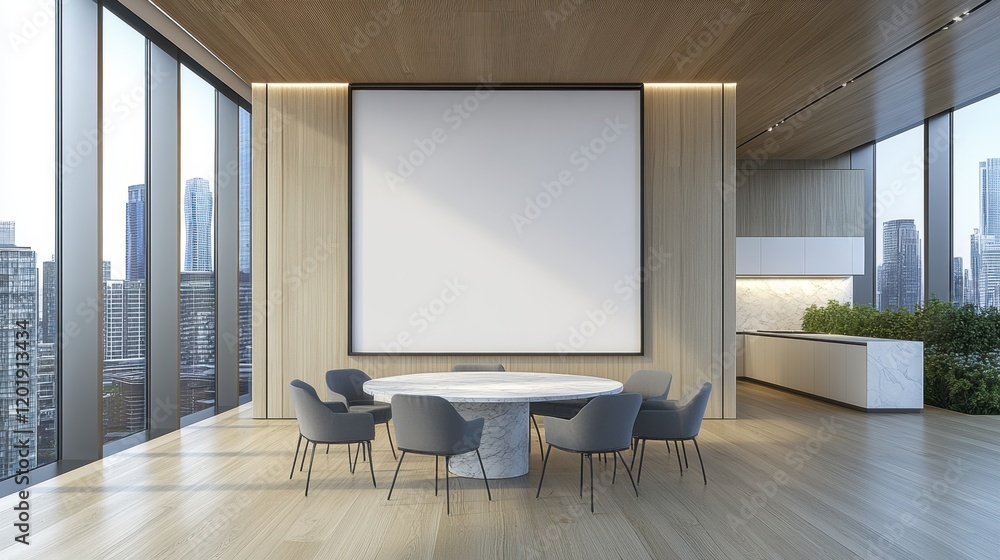 Modern Conference Room with Minimalist Design and City View Modern Conference Room with Minimalist Design and City View