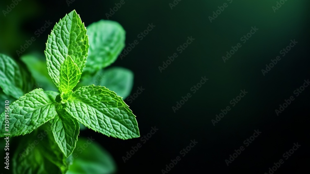 Fresh green mint leaves on dark background. Fresh green mint leaves on dark background.