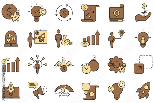 Startup icons set. Set of editable stroke icons.Set of Startup
