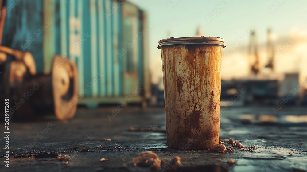 The container has been stuffed with a brown beverage The container has been stuffed with a brown beverage