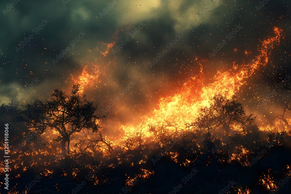 Naklejka premium Wildfire in the forest