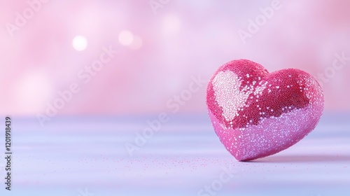 Sparkling pink heart glitter decor on soft pastel background