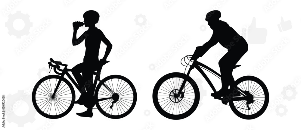 Naklejka premium cyclist vector icon. collection of silhouettes of people cycling in different positions. bike, cycle, cyclist, ride, vector, bicycle, man, icon, people, illustration, woman, girl, boy, mountain