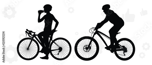 cyclist vector icon. collection of silhouettes of people cycling in different positions. bike, cycle, cyclist, ride, vector, bicycle, man, icon, people, illustration, woman, girl, boy, mountain