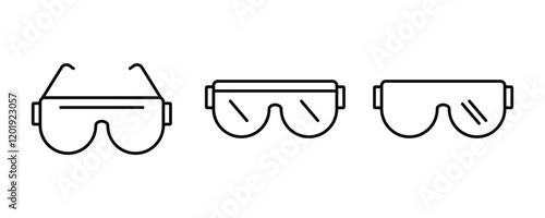 set of Safety glasses icon in black flat shape, Safety glasses for Industrial worker, Simple eyewear vector illustration.