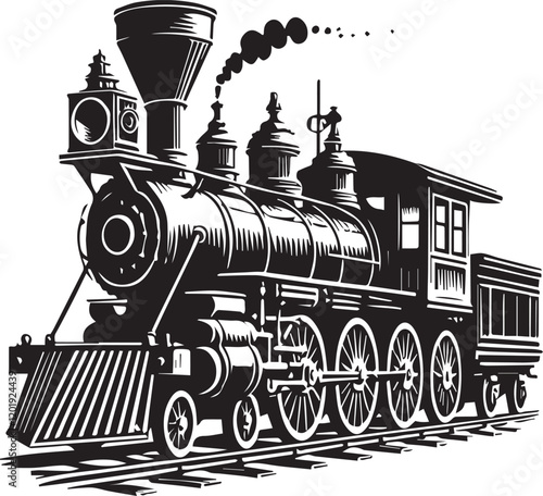 Black silhouette of the vintage american wild west steam locomotive vector illustration