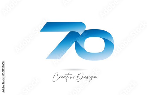 70 joined number connected alphabet logo icon design in blue and orange gradient for company or business photo