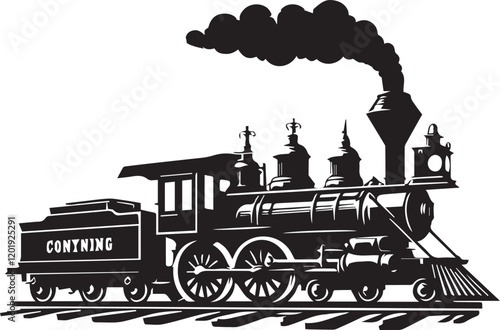 Black silhouette of the vintage american wild west steam locomotive vector illustration photo