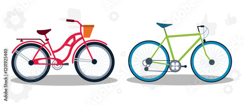 Sport bike set vector illustration. Collection of modern mountain bicycles flat style design. Extreme cycling sport concept. Isolated on white background