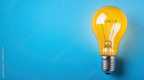 A vibrant yellow light bulb stands against a clear blue background, symbolizing innovation and bright ideas.