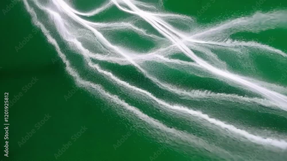 White powder swirling and creating intricate abstract patterns against ...