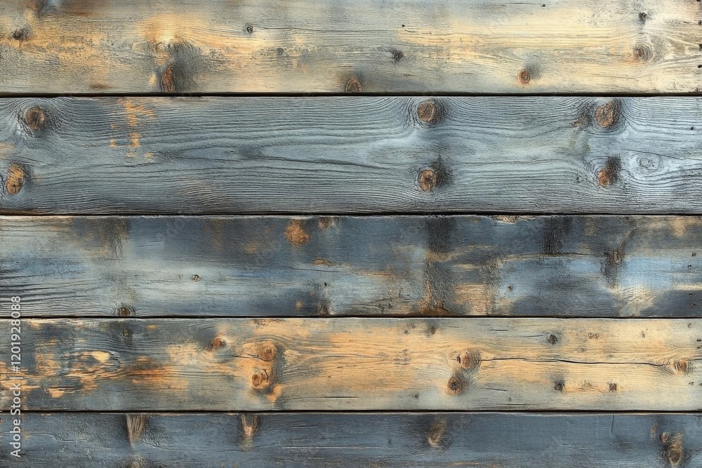 Fototapeta premium Weathered Blue and Brown Wood Texture Background. Rustic Old Wooden Planks with Distressed Surface