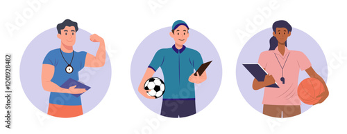 sports trainer fitness coach school teacher happy professional man woman illustration clipart