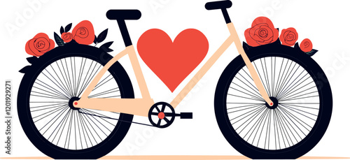 Bicycle with Floral Accents in Flat Design Style Vector Art