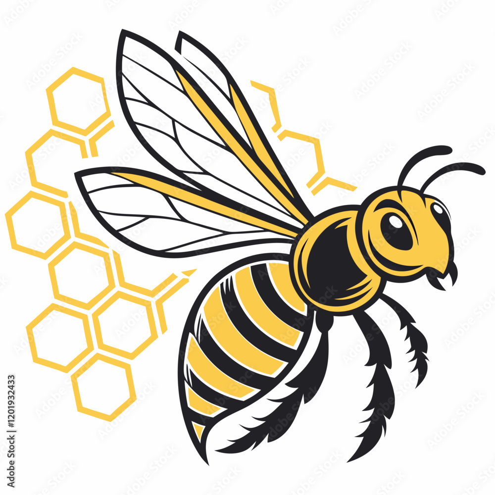 Cute cartoon bee isolated on white background. Side view. Vector illustration. Cute cartoon bee isolated on white background. Side view. Vector illustration.