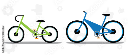 Sport bike set vector illustration. Collection of modern mountain bicycles flat style design. Extreme cycling sport concept. Isolated on white background